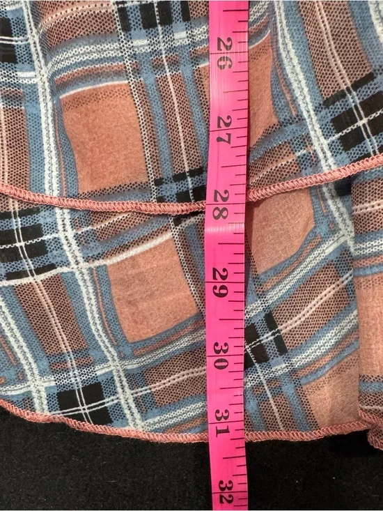 Umgee Blue Knit Top with Brown Plaid Ruffle Details - Picture 10 of 10